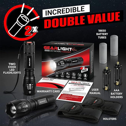 GearLight LED Flashlights - Mini Camping Flashlights with High Lumens, 5 Modes, Zoomable Beam - Bright and Versatile Flash Light for Outdoor and Home Use - S1000-2 Pack, (Batteries Not Included)