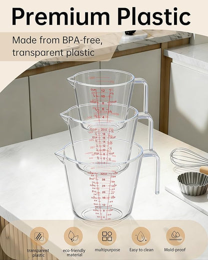 Measuring Cups, Plastic Measuring Cups Set of 3-1000ml, 300ml