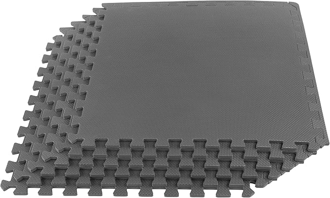 EVA Foam Mat Tiles 6-Pack - 24 SQ FT of Interlocking Padding for Garage, Playroom, or Gym Flooring - Workout Mat or Baby Playmat by Stalwart (Gray)