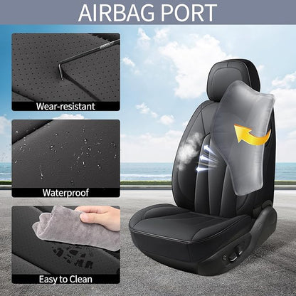 Front Car Seat Covers,Waterproof Leather Car Seat Covers,Comfortable Automotive Seat Protecor Covers,Luxury Breathable Seat Covers for SUV Sedans Pick-up Truck,Black