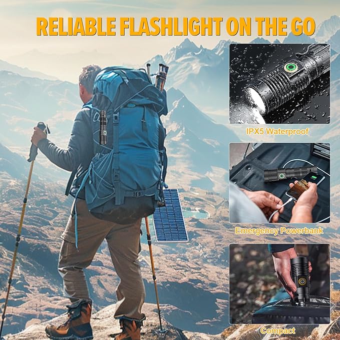 Rechargeable Magnetic Flashlight High Lumens - 1500 Meters Long Beam Super Bright LED Tactical Flashlight with Holster USB Zoomable 5Modes Small Long Beam Spotlight Flashlight for Camping