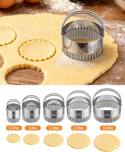 Biscuit Cutter Set with Handle, 5 Piece Stainless Steel Fluted Round Cookie