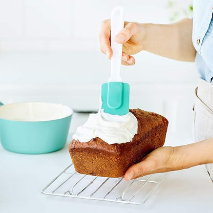 GreenLife Cooking Tools and Utensils, 5 Piece Nylon and Silicone Baking Set with Spatulas Wisk and Brush, Dishwasher Safe, Turquoise