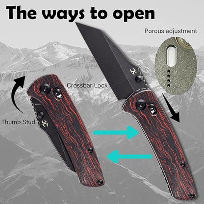 KANSEPT Main Street Pocket Folding Knife, 3.36''Black 154CM Sharp Blade,Black and Red G-Mascus Handle with Axis Lock and Thumb Stud, Perfect Clip for Camping Hiking Fishing Gift Everyday Carry T1015v5