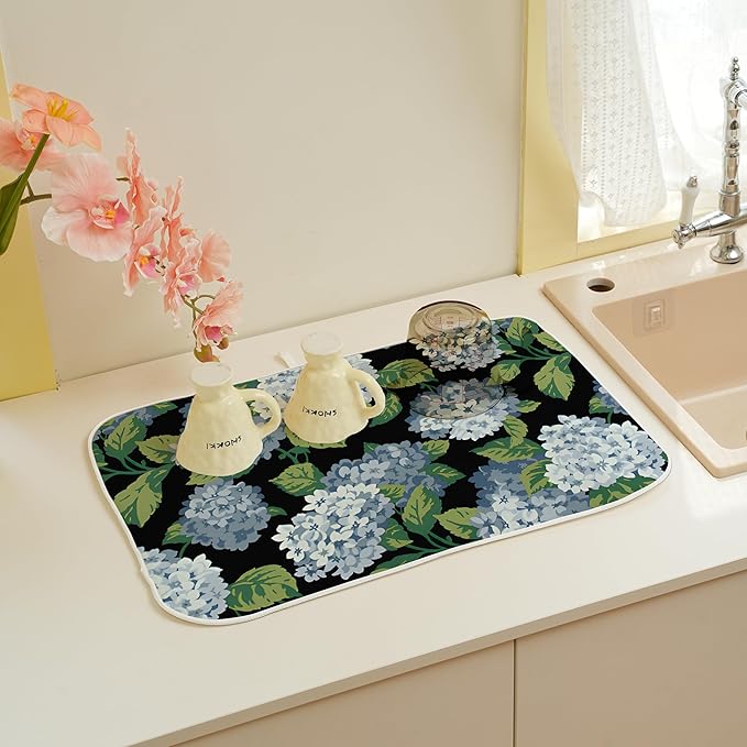 Spring Floral Dish Drying Mat 18x24 Inches