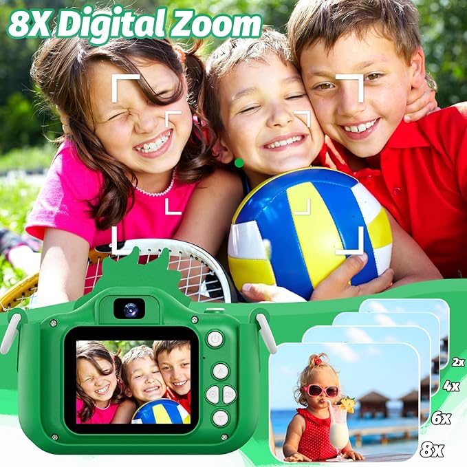 goopow Kids Selfie Camera Toys for Girls Age 3-9, Digital Video Camera Toy with Protective Cover,Christmas Birthday Festival Gifts for 3-9 Year Old Girls Boys- 32GB SD Card Included (Green-H25)