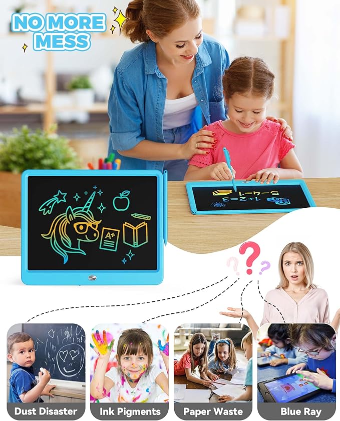 KOKODI 15 Inch LCD Writing Tablet with Anti-Lost Stylus, Erasable Doodle Board Colorful Toddler Drawing Pad, Car Travel School Games Toys for 3 4 5 6 7 8 Kids, Birthday Gift for Girls Boys Blue