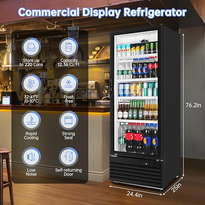Commercial Beverage Refrigerator, 24.5 Inch 15 Cu. Ft. Drink Fridge, Display