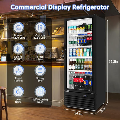 Commercial Beverage Refrigerator, 24.5 Inch 15 Cu. Ft. Drink Fridge, Display