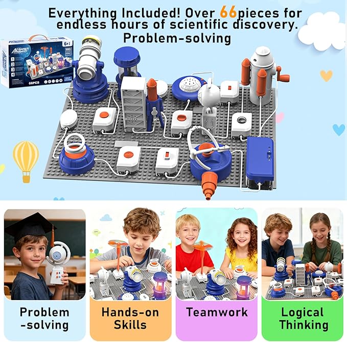 AI Science Kit for Kids 6-12 Years | STEM Robotics & Electronic Circuit Building Kit with 66 Pcs & 500+ Experiments | Voice Controlled Educational Engineering Toys for Boys & Girls