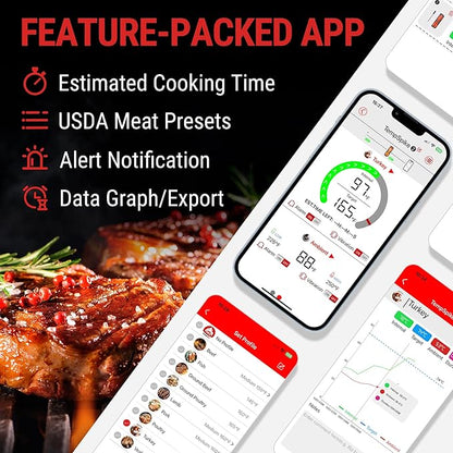 ThermoPro TempSpike 500 ft Wireless Meat Thermometer Digital, Bluetooth Meat Thermometer Wrieless for Beef Lamb Chicken Turkey, Smoker Acccessories for Rotisserie Sous Vide BBQ Oven Air Fryer