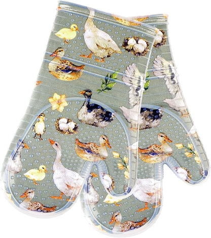 Oven Mitts Set of 2 with Transparent Clear Silicone Shell and Nice Duck