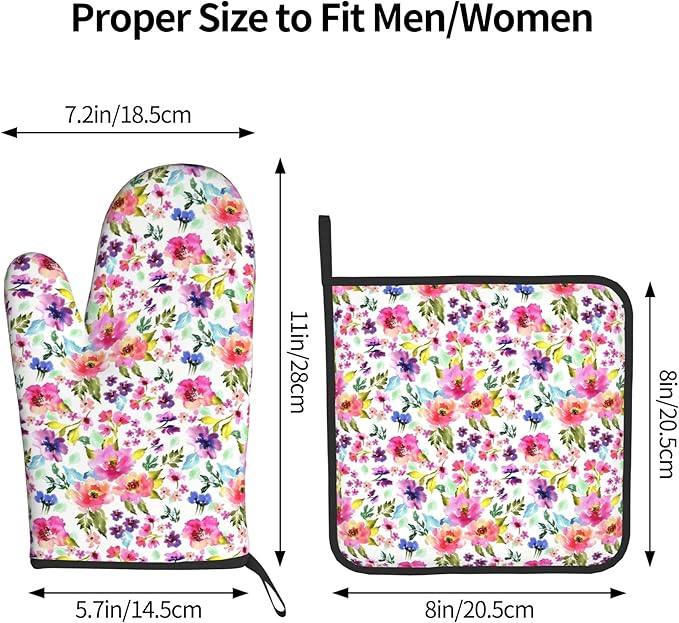 Floral Oven Mitts and Pot Holders Sets Spring Summer Kitchen Mitts Colorful