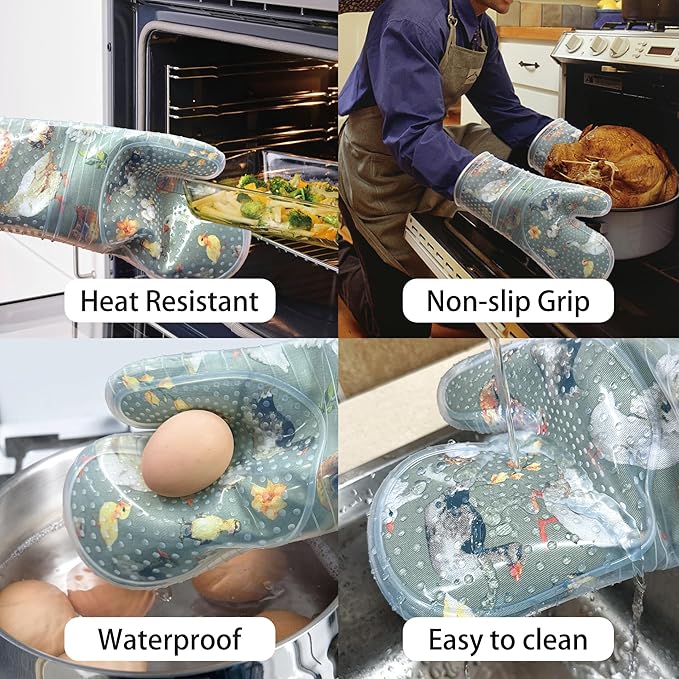Oven Mitts Set of 2 with Transparent Clear Silicone Shell and Nice Duck