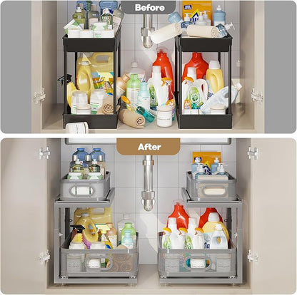 2 Pack 15.5IN-Depth Under Sink Organizer