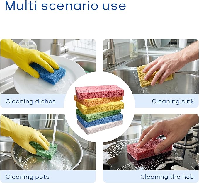 ARCLIBER Cellulose Sponges, Heavy Duty Scrub Kitchen Sponge No Scratching