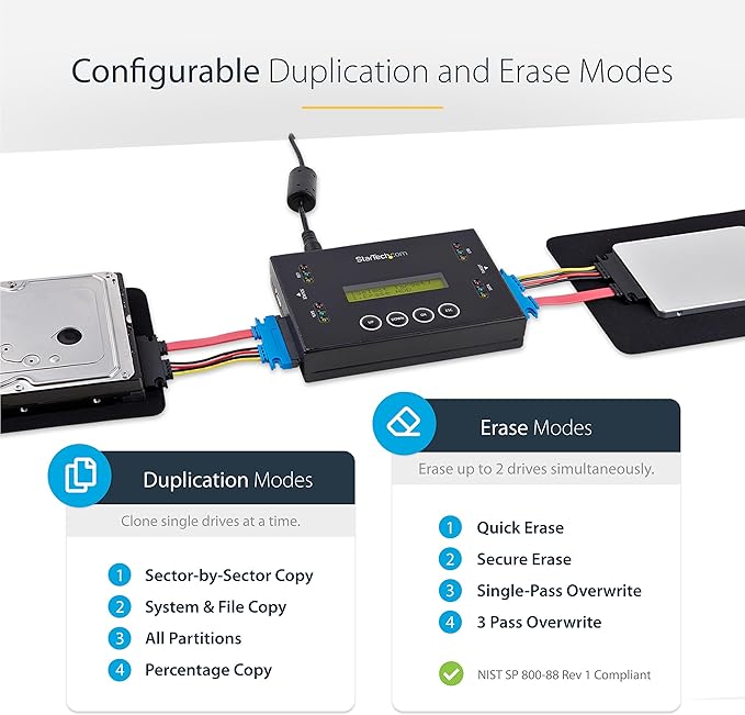 StarTech.com 1:1 Standalone Hard Drive and USB Thumb Drive Duplicator/Eraser
