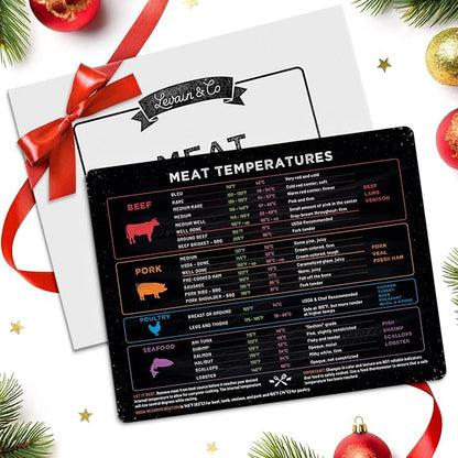 Levain & Co Meat Temperature Magnet - Beef, Poultry, Fish & Pork Cooking Chart - Horizontal - Meat Temp Magnet Kitchen Tools Cooking Gadgets - Fridge Accessories