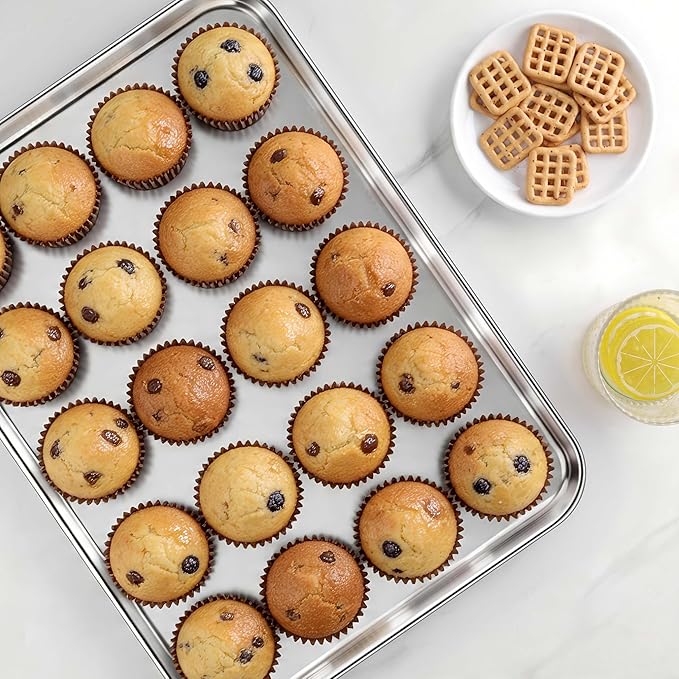 LIANYU 2 Pack Cookie Sheets for Baking, Stainless Steel Baking Tray Pan