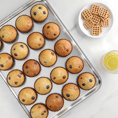 LIANYU 2 Pack Cookie Sheets for Baking, Stainless Steel Baking Tray Pan