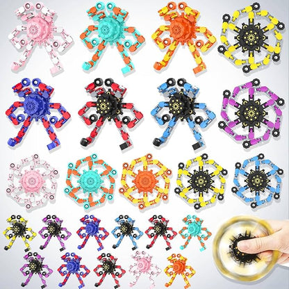 Transformable Fidget Spinners,Funny Stress Relief Sensory Fidget Toys,Deformable Chain DIY Robot Fingertip Gyros Toys Birthday Party Favors Easter Basket Stocking Stuffers for Kids and Adults (24PC)