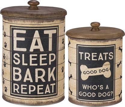 Primitives by Kathy Rustic Pet Tin Bins - Dog Food & Toy Storage Set, 'Toys & Beware of Wigglebutts' Themed Containers
