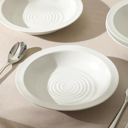 Stone Lain Orbit 24-Piece Dinnerware Set Stoneware, Plates and Bowls Set, Pasta Bowls, Microwave and Dishwasher Safe, Dish Set for 8, White