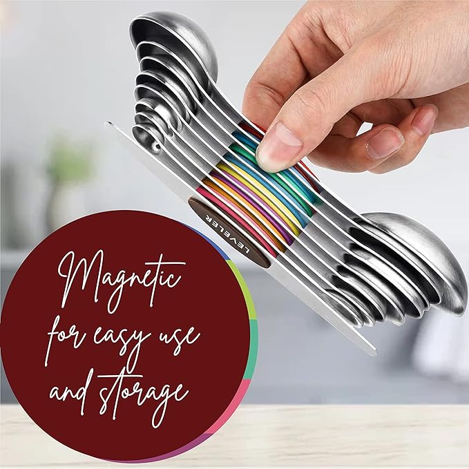 Magnetic Measuring Spoons Set of 9 Stainless Steel Dual-Sided Stackable