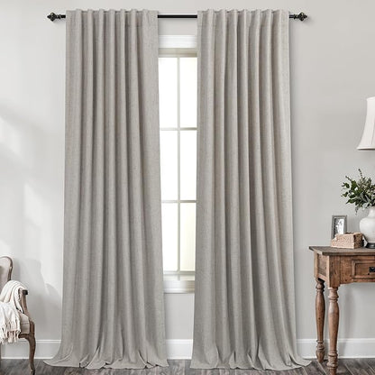 KOUFALL 52x105 Inch Length Taupe Back Tab Linen Blackout Curtains