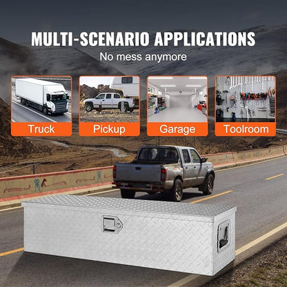 VEVOR Heavy Duty Aluminum Truck Bed Tool Box, Diamond Plate Tool Box with Side Handle and Lock Keys, Storage Tool Box Chest Box Organizer for Pickup, Truck Bed, RV, Trailer, 39"x13"x10", Silver