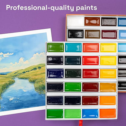 ARTISTRO Professional Watercolor Paint Set for Adults - 48 Pigment-Rich Colors, XL Pans, ASTM-I Lightfastness, High Tinting Strength Watercolor Set for Professionals made by professionals