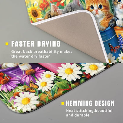 Funny Absorbent Dish Drying Mat Spring Cat Dish Drying Mats