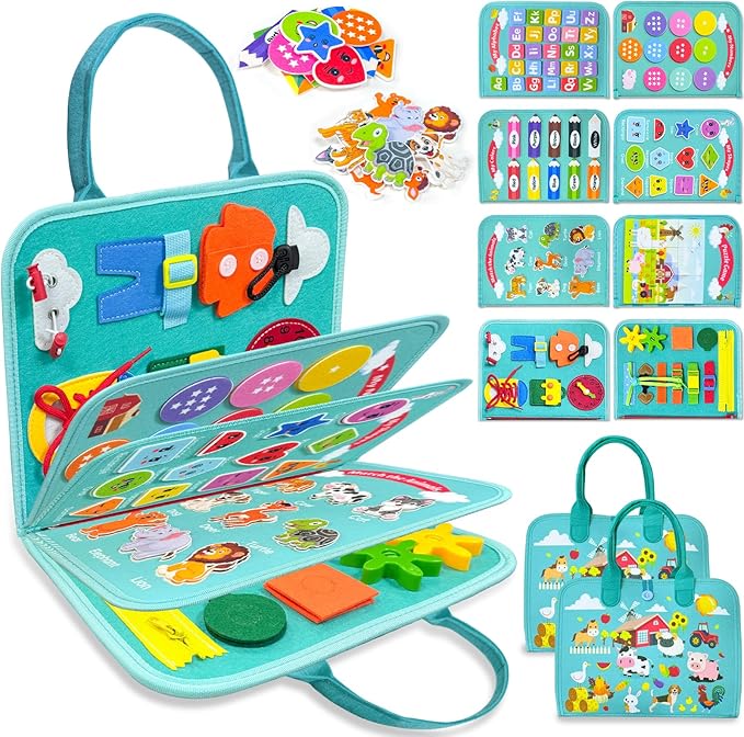 Busy Board Montessori Toys for Toddler Boy Girl Birthday Gifts, Busy Book Sensory Learning Toys for Toddlers, Educational Activities Airplane Car Travel Toy for Toddlers