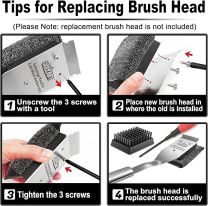 GRILLART Grill Brush Bristle Free Replacement Head - 2PCS