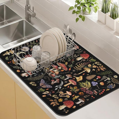 Kitchen Countertop Dish Drying Mat, Super Absorbent Coffee Bar Mat