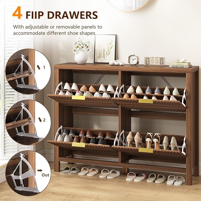 Shoe Cabinet Storage for Entryway, Fluted Shoe Cabinet