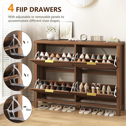 Shoe Cabinet Storage for Entryway, Fluted Shoe Cabinet