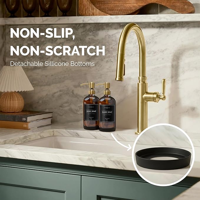 Vine Creations Amber Glass Soap Dispenser, 2 Pack Kitchen Soap Dispenser Set