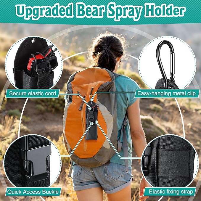Bear Spray Holster with Quick Release Buckle (Spray Not Included), Nylon Holster with Hook & Loop for 7.9 & 9.2fl Oz Canister, Portable Pouch & Elastic Cord Design for Hiking Camping, Outdoor
