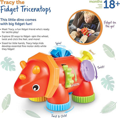 Learning Resources Tracy the Fidget Triceratops, Baby Toys, Sensory Toys For Toddlers, Fine Motor toys, Montessori Toys,1 Piece, Ages 18 Months+