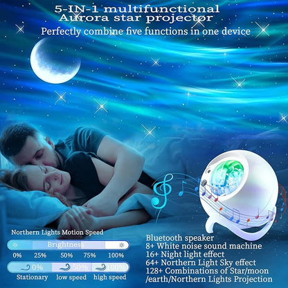 Aurora Northern Lights Projector: 60+ Light Effects White Noise Stars Sky Moon
