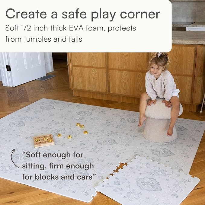 Lillefolk Baby Play Mat for Floor – 4x6ft Vintage Gray | Soft Non Toxic Premium EVA Foam Tiles for Tummy Time, Crawling & Playroom – Waterproof Interlocking Floor Mat for Babies & Toddlers (6 Tiles)