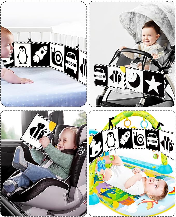 High Contrast Baby Toys, Black and White Newborn Toys for Brain Development, Soft Baby Books, Infant Sensory 0-6-12 Months, Tummy Time Toy, Visual Stimulation Montessori Gift