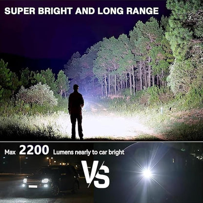 Rechargeable Flashlights 2200 High lumens, Super Bright LED Tactical Flashlight, Zoomable, IPX6 Waterproof, 6 Modes, Powerful Handheld Flash Light for Emergencies, Camping, Hiking