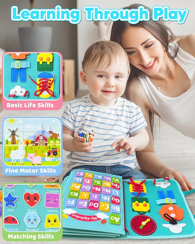 Busy Board Montessori Toys for Toddler Boy Girl Birthday Gifts, Busy Book Sensory Learning Toys for Toddlers, Educational Activities Airplane Car Travel Toy for Toddlers