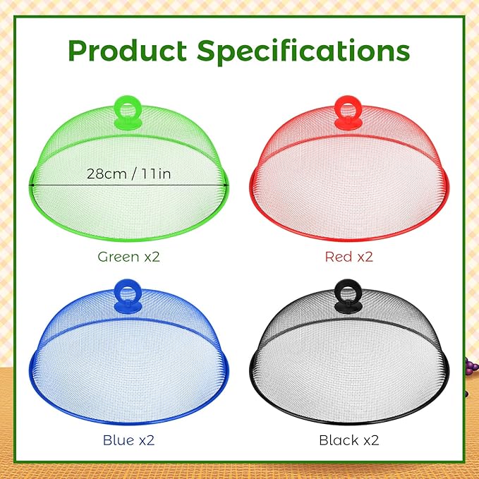 Foaincore 8 Pcs Metal Mesh Food Covers Tent Umbrella 11 Inch Outside Mesh Food