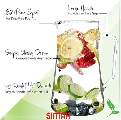 Simax Large Glass Pitcher With Spout, 2.5 Quart Borosilicate Glass Iced Tea