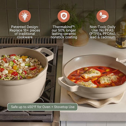 Our Place Cookware Duo - 7-Piece Set Including the Always Pan, Perfect Pot and Spatulas | Multifunctional, Toxin-Free Nonstick | Heat Safe up to 450°F | Oven, Stove, Induction Compatible | Spice
