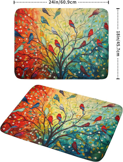 Spring Summer Floral Birds Dish Drying Mat