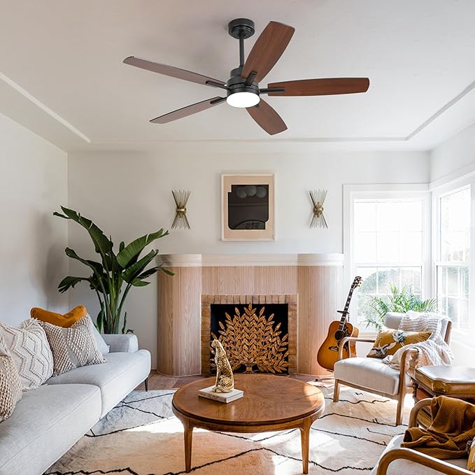 ARTPLAN 52" Ceiling Fan with Light and Remote, Noiseless DC Motor & Reversible